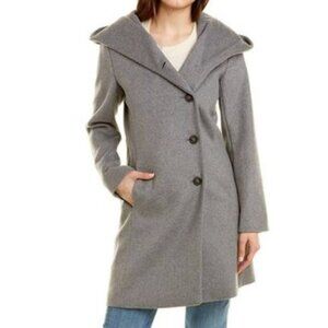Cole Haan Gray Wool Slick Shawl Button Oversized Hooded Jacket Coat Winter 2 XS